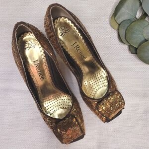 J.Renee Women's Sequin Gold And Brown Pumps